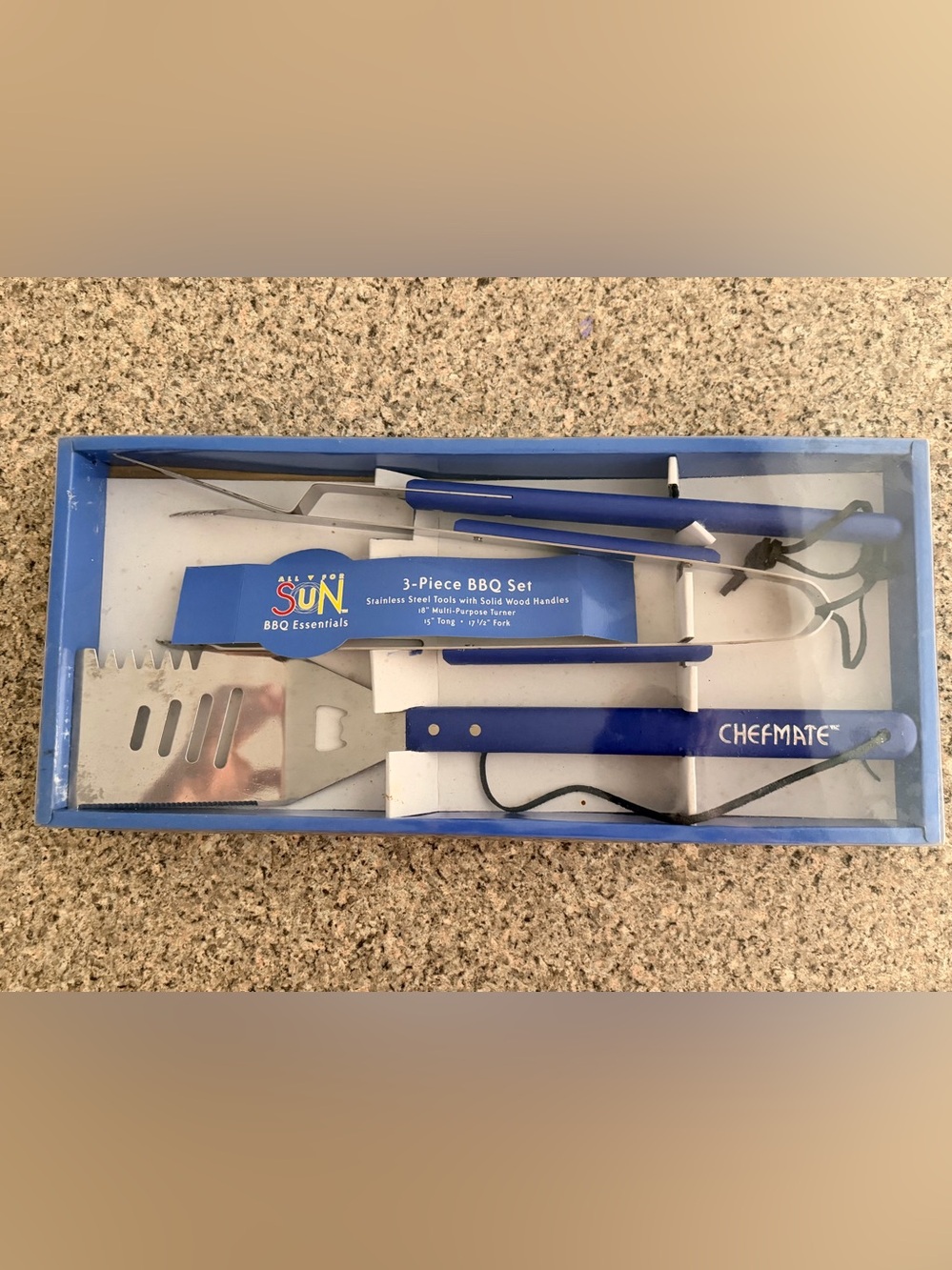 3-Piece BBQ Set with Blue Handles